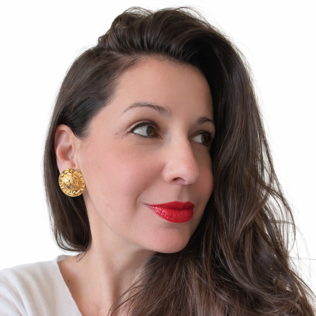 Boucles d’oreilles Agatha vintage dorées à motif Terre – Bijou vintage iconique