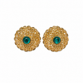 Boucles d’oreilles vintage MARU dorées & cabochon vert – Clip années 70