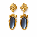 Boucles d’oreilles vintage Nadir– cabochon bleu & dorure baroque – Atelier italien