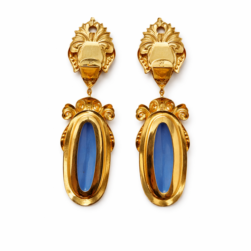 Boucles d’oreilles vintage Nadir– cabochon bleu & dorure baroque – Atelier italien