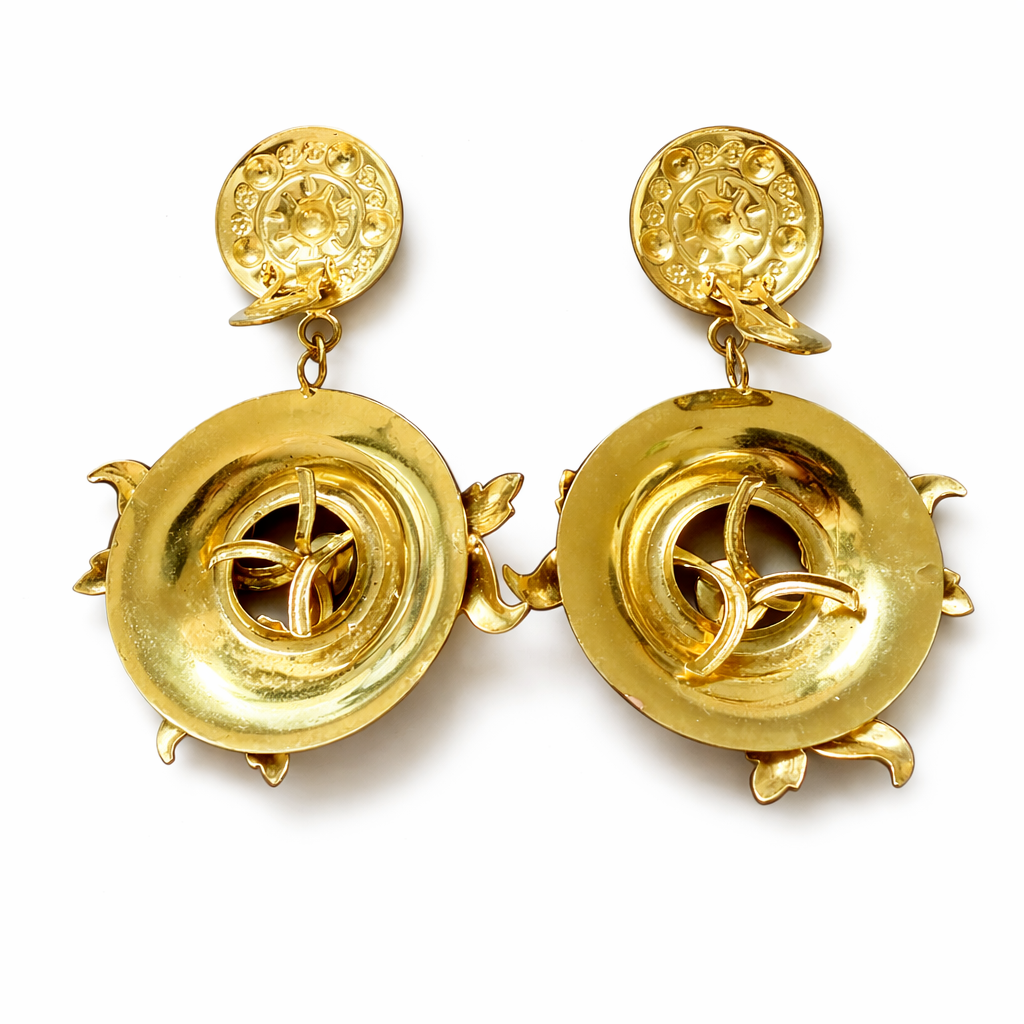 Boucles d’oreilles vintage dorées ornées de cabochons en résine violets