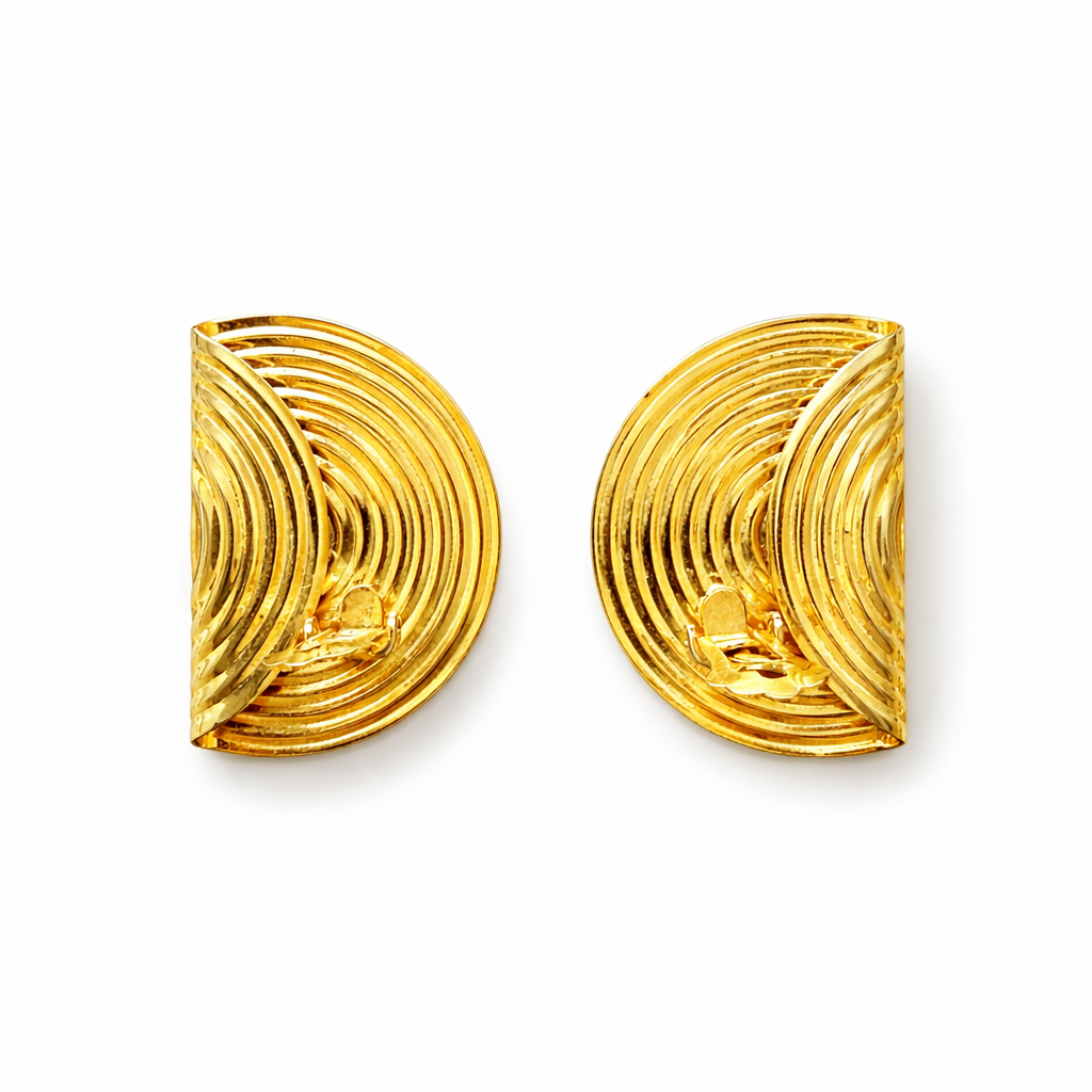 Boucles d’oreilles vintage dorées demi-lune spiralée