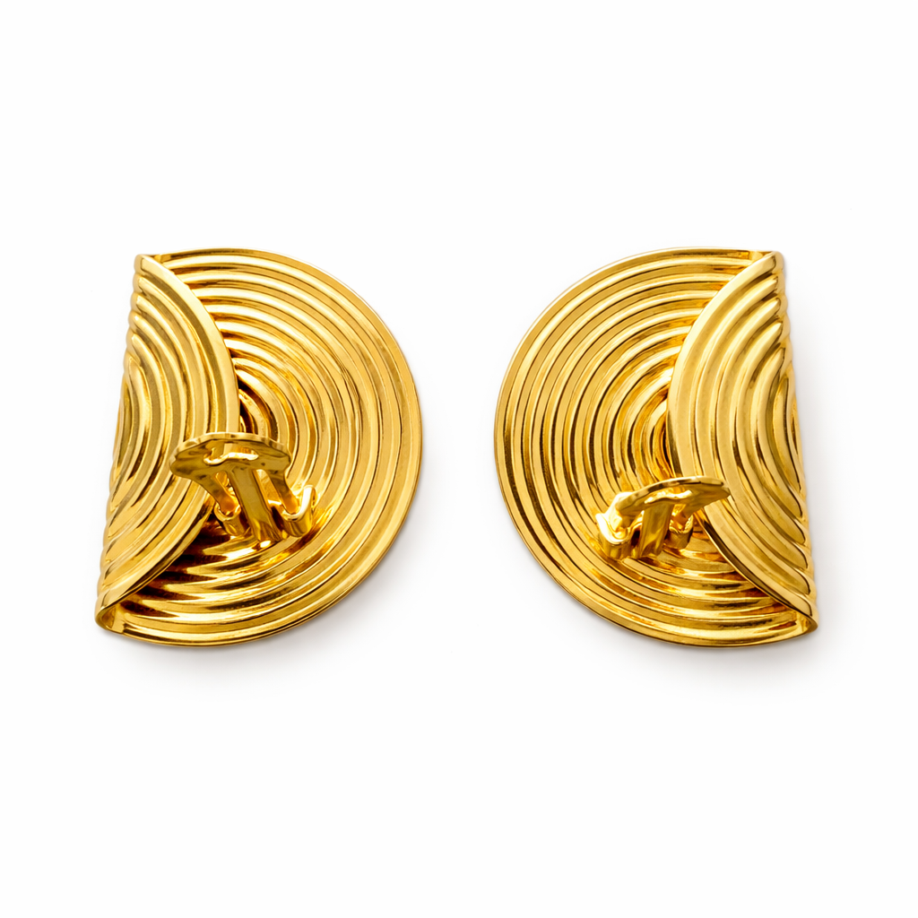 Boucles d’oreilles vintage dorées demi-lune spiralée