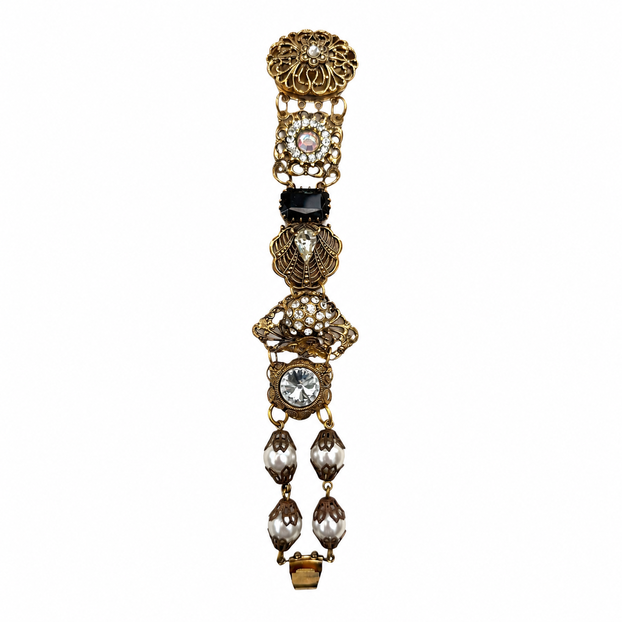 Bracelet vintage Briglia Italy baroque strass & perles – Italie années 80
