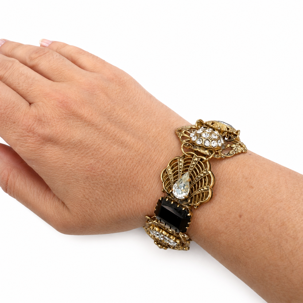Bracelet vintage Briglia Italy baroque strass & perles – Italie années 80