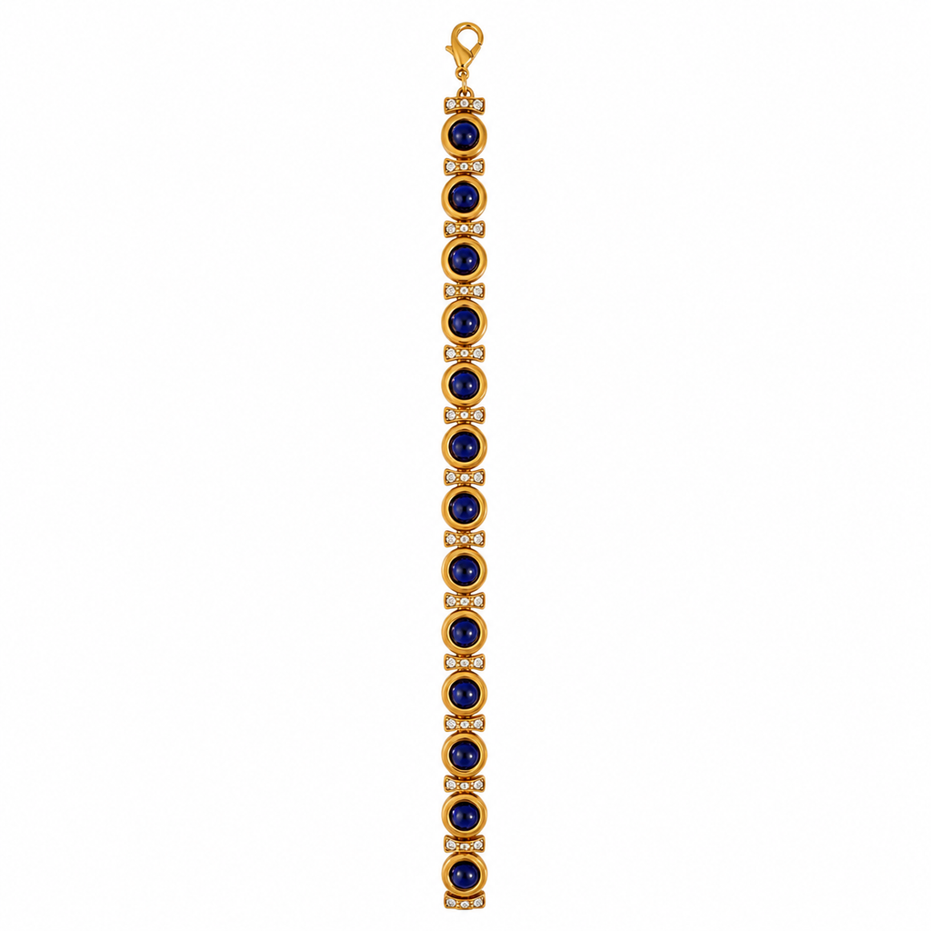 Bracelet vintage doré pierres bleues – Bracelet d'apparat élégant esprit joaillerie