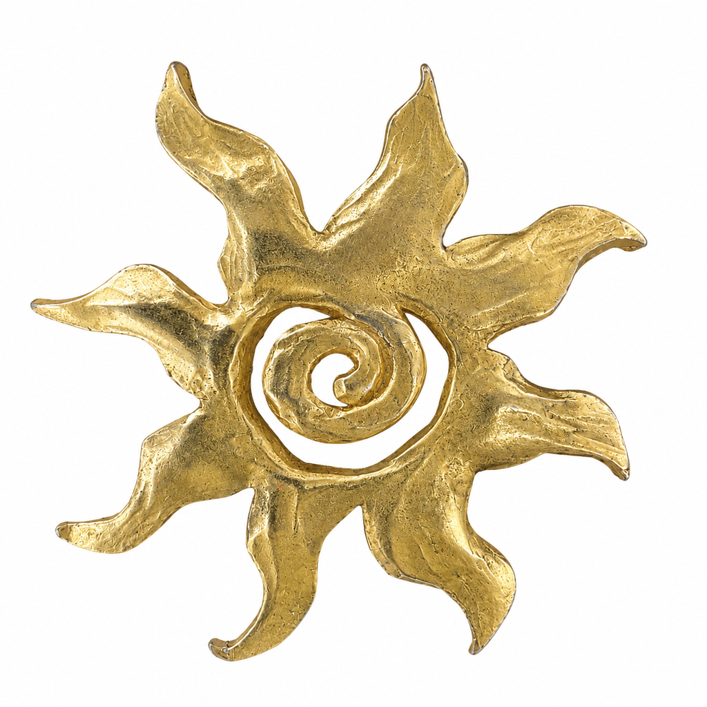 Broche vintage dorée Il était une fois – soleil sculptural années 80