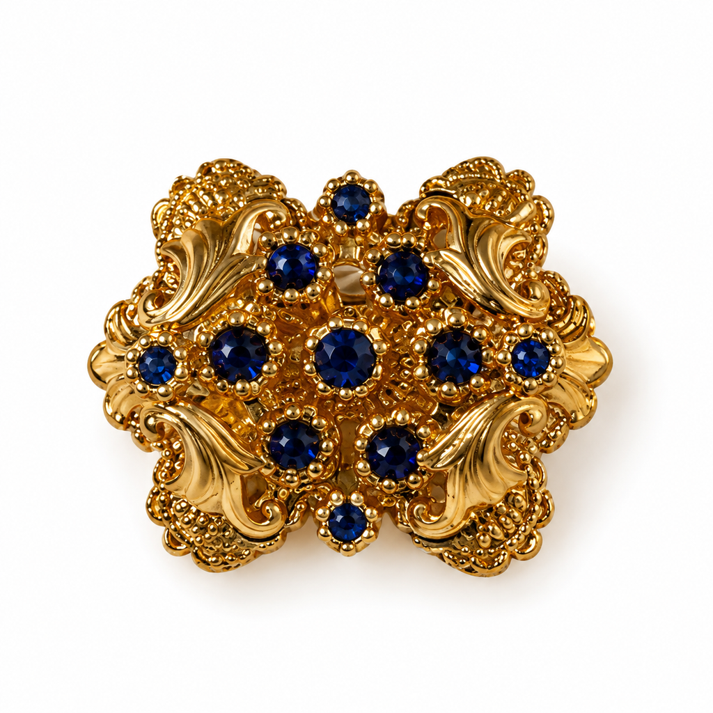 Broche baroque  décor floral (bleu)