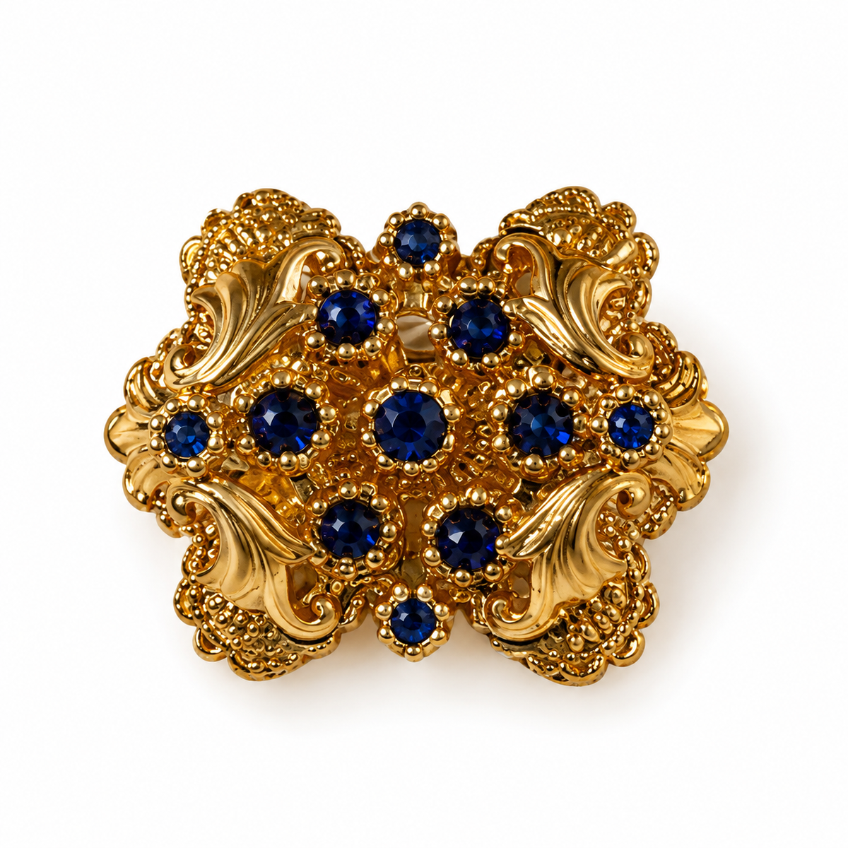 Broche baroque  décor floral (bleu)