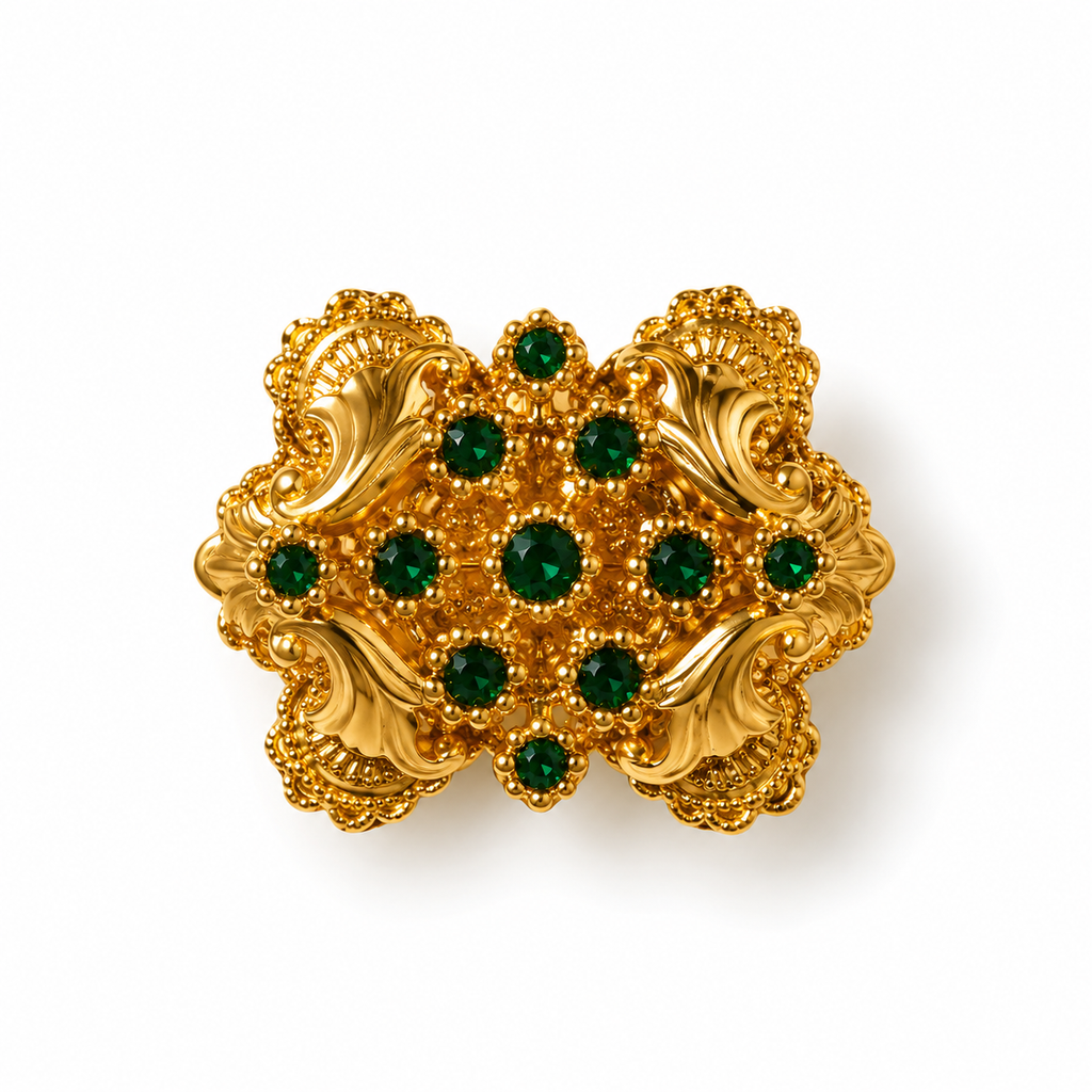 Broche baroque à décor floral (vert)