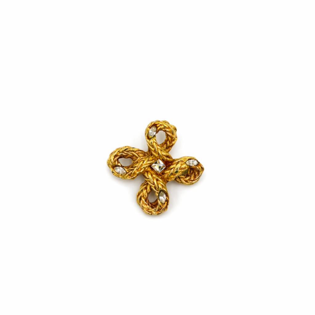Broche vintage dorée motif nœud tressé & strass – Bijou Couture