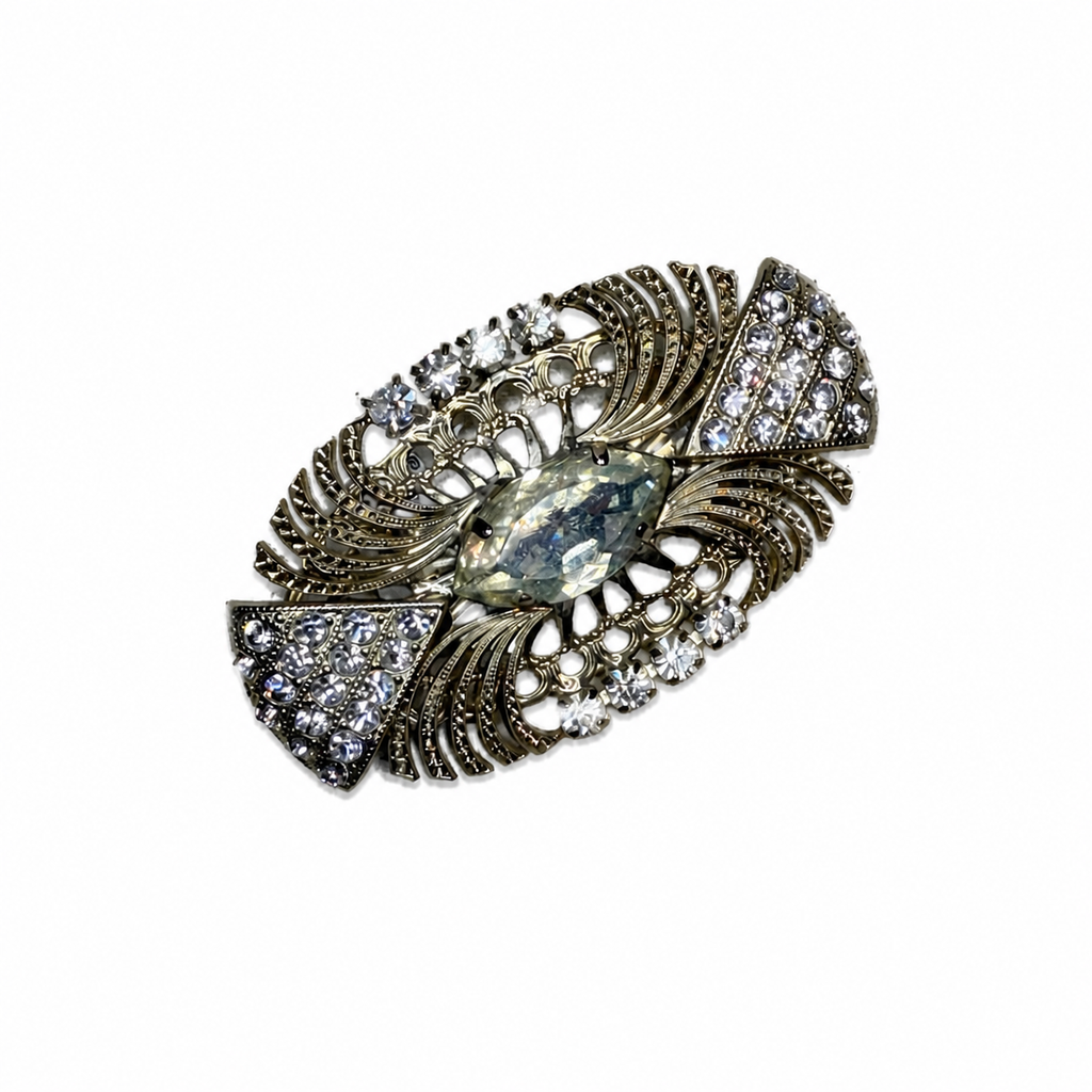 Broche vintage italienne 80’s – cristal facetté & éclat Art Déco