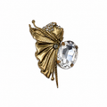 Broche vintage italienne papillon années 80 – dorée avec cristal facetté et strass