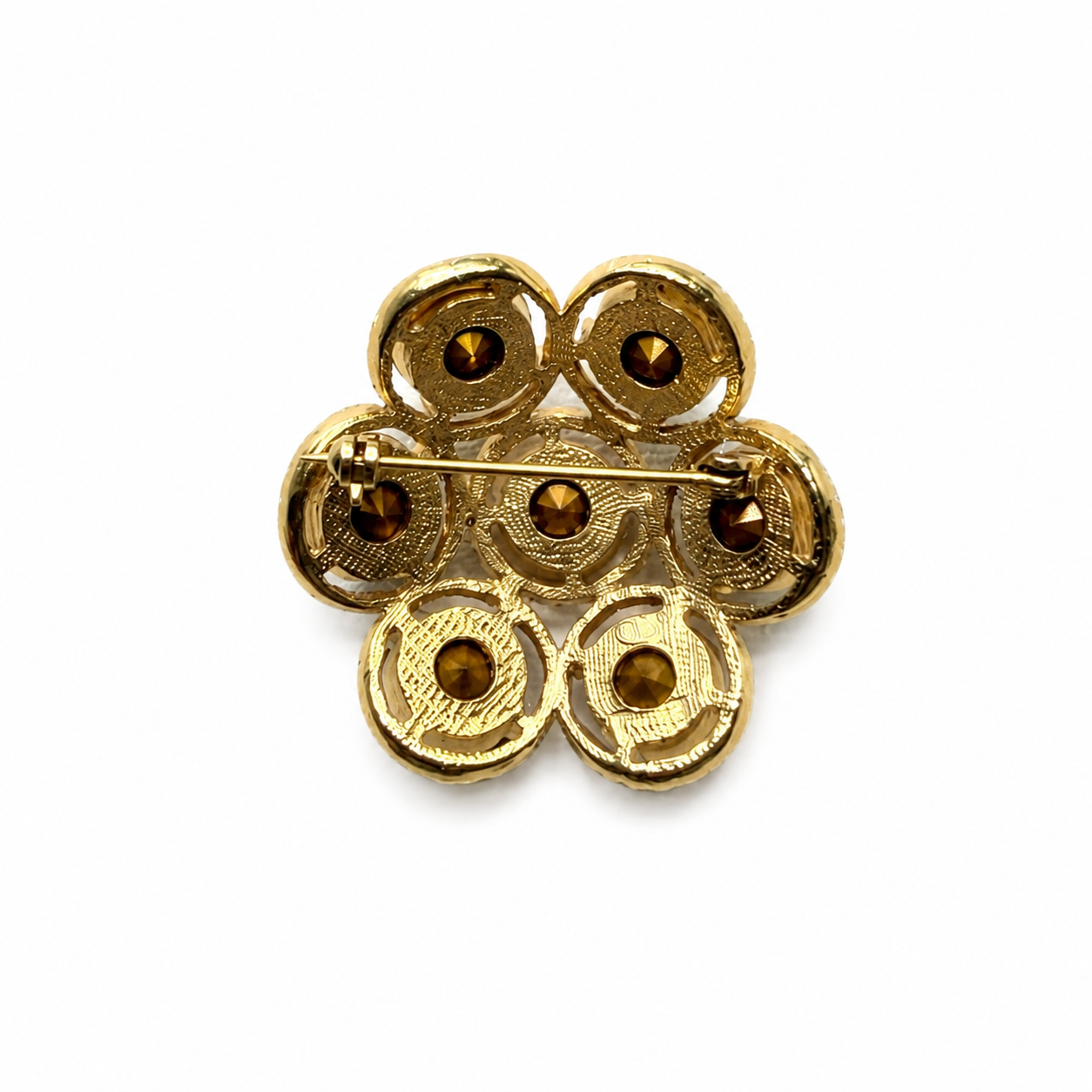 Broche vintage multicolore dorée – Cristaux facettés esprit haute couture