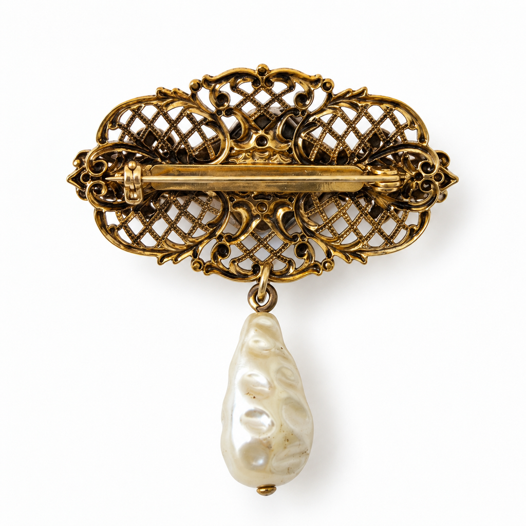 Broche cristal vert et perle pampille