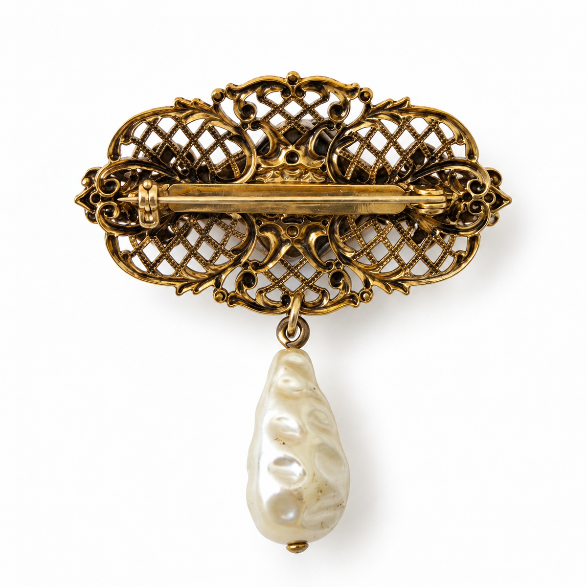 Broche cristal vert et perle pampille