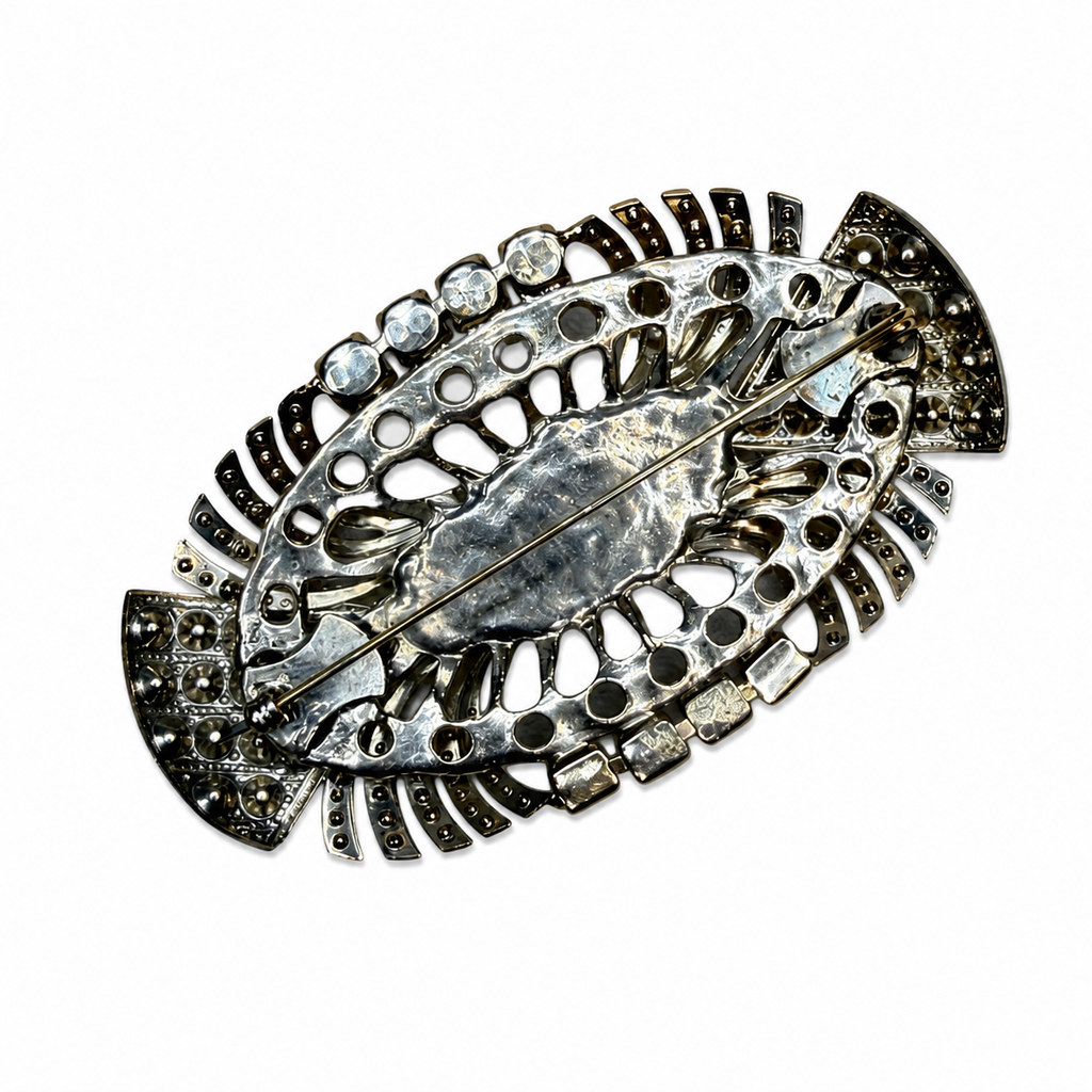 Broche vintage italienne 80’s – cristal facetté & éclat Art Déco