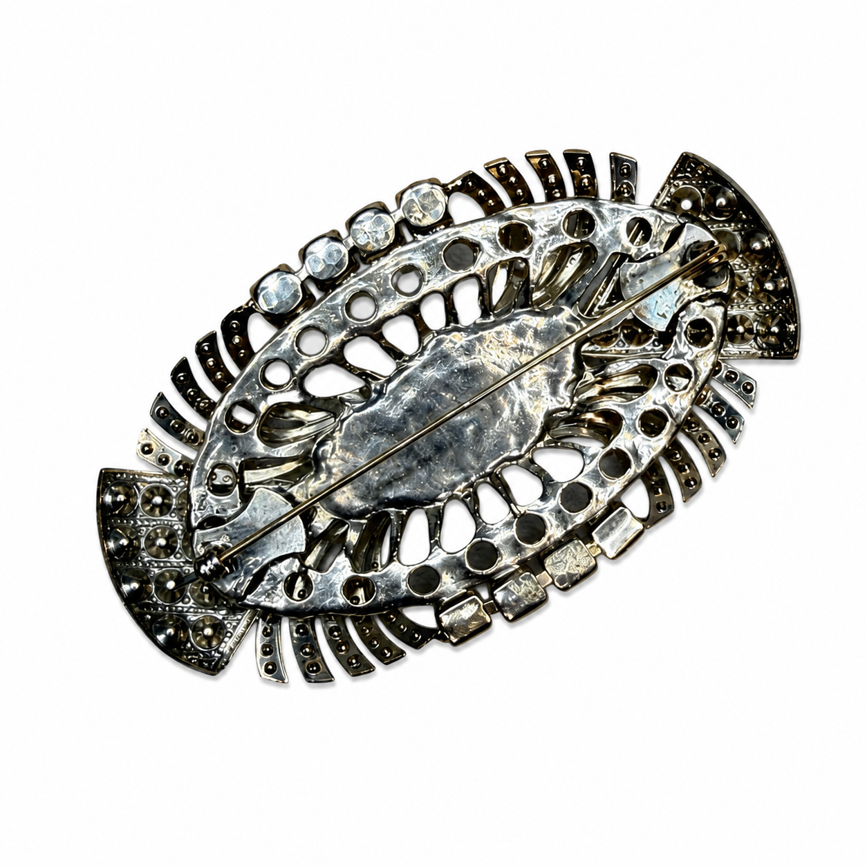 Broche vintage italienne 80’s – cristal facetté & éclat Art Déco