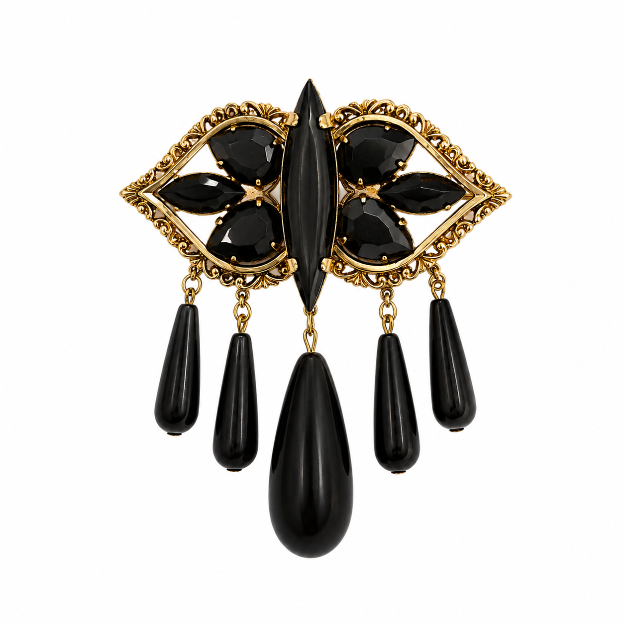 Broche italienne à pampilles noires
