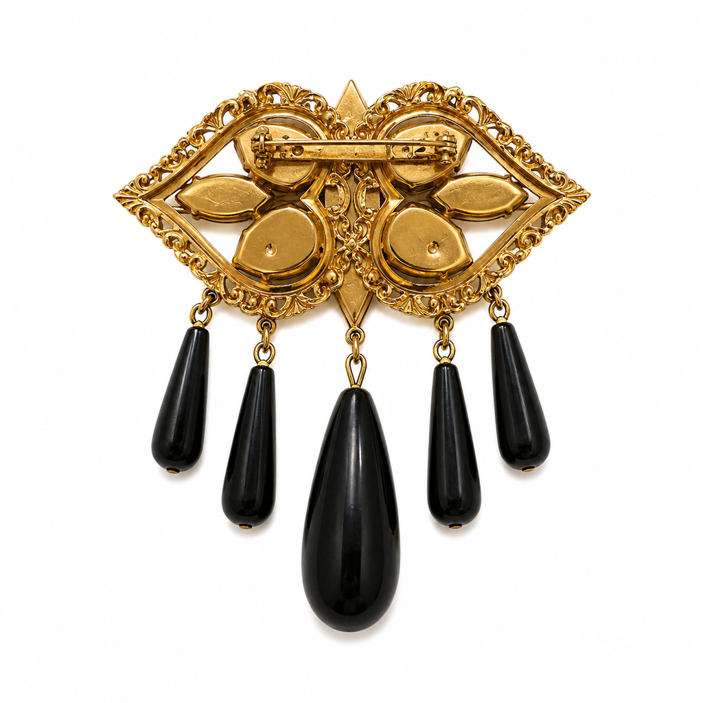 Broche italienne à pampilles noires