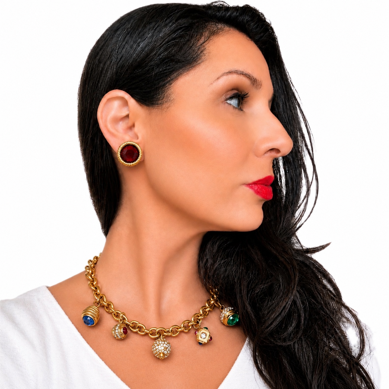 Collier Cascio vintage doré à charms – collier italien couture années 80