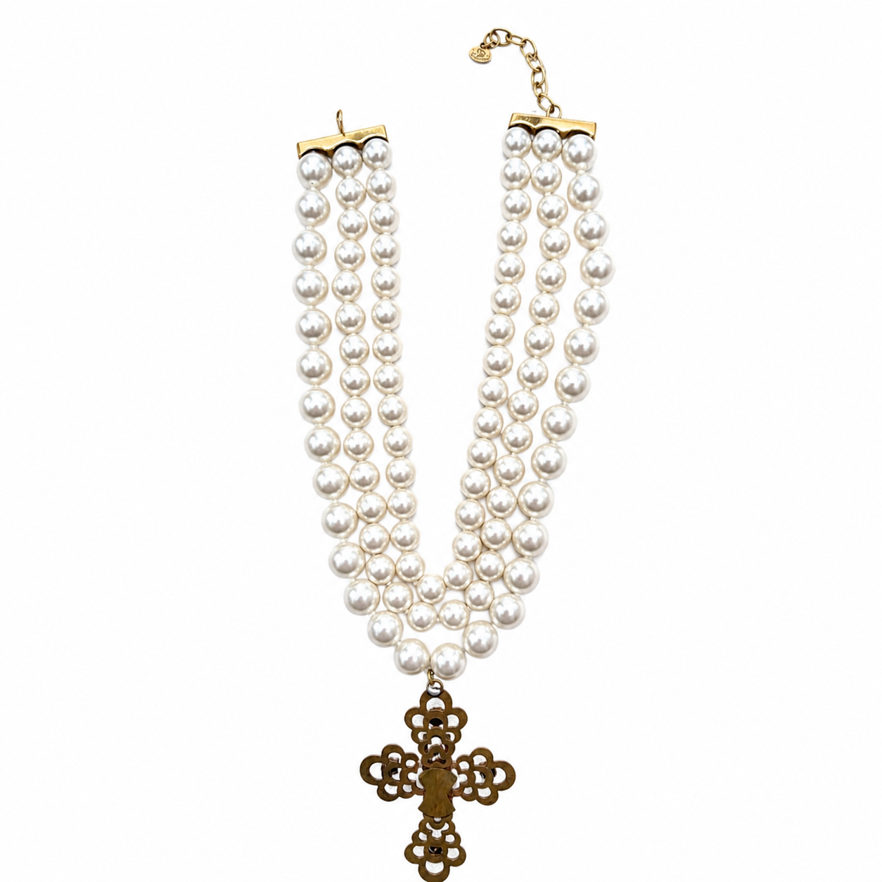 Collier vintage Christian Lacroix perles & croix italienne – bijou couture années 80