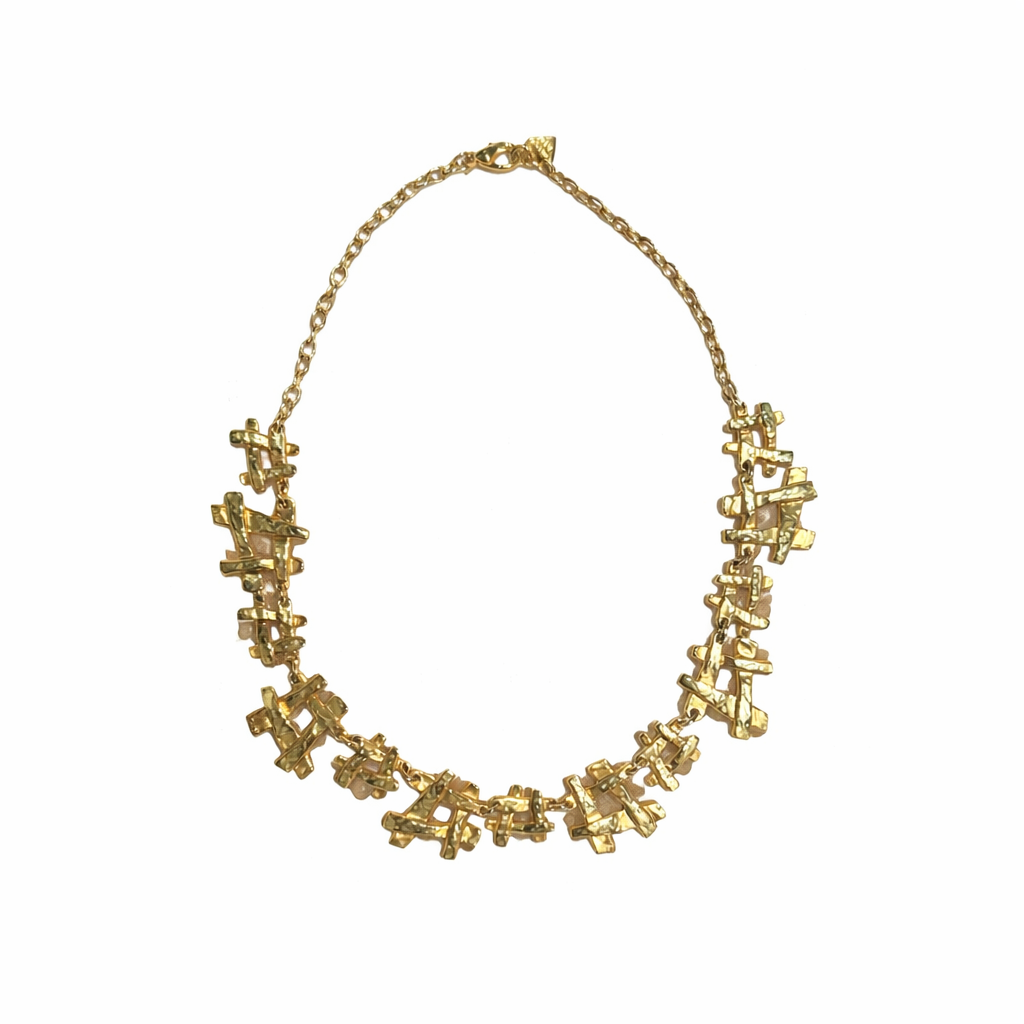 Collier vintage doré Dolce Vita – Maillons texturés sculpturaux