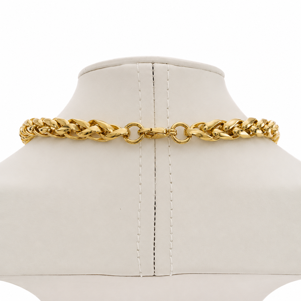 Collier Sabine vintage doré à pendentif noir – collier chaîne couture années 1980