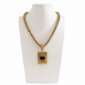 Collier Sabine vintage doré à pendentif noir – collier chaîne couture années 1980