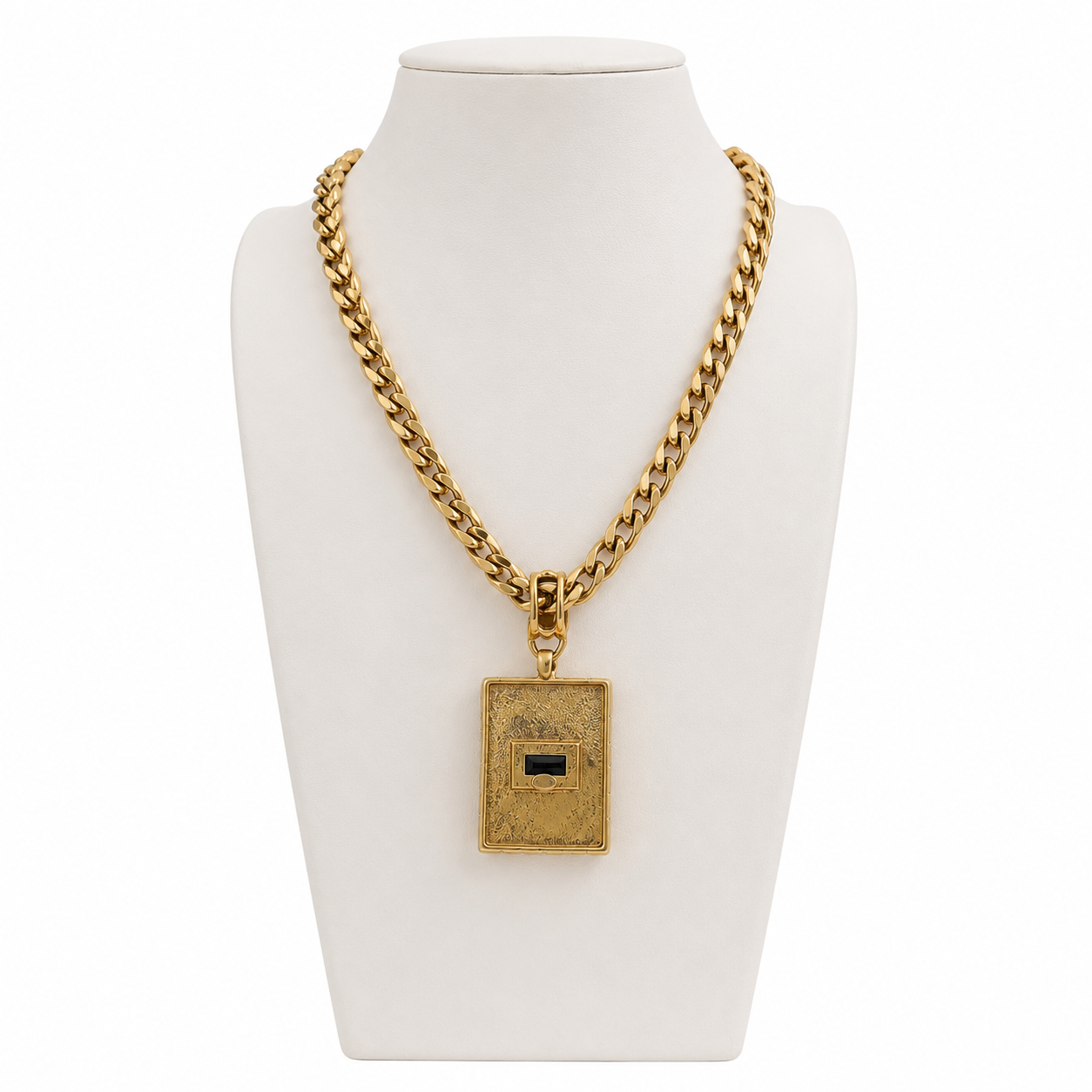Collier Sabine vintage doré à pendentif noir – collier chaîne couture années 1980