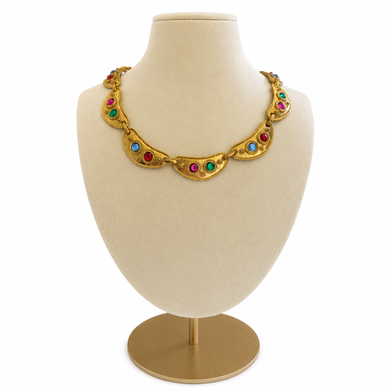Collier Vintage Cabochons Multicolores Doré – Circa 1980