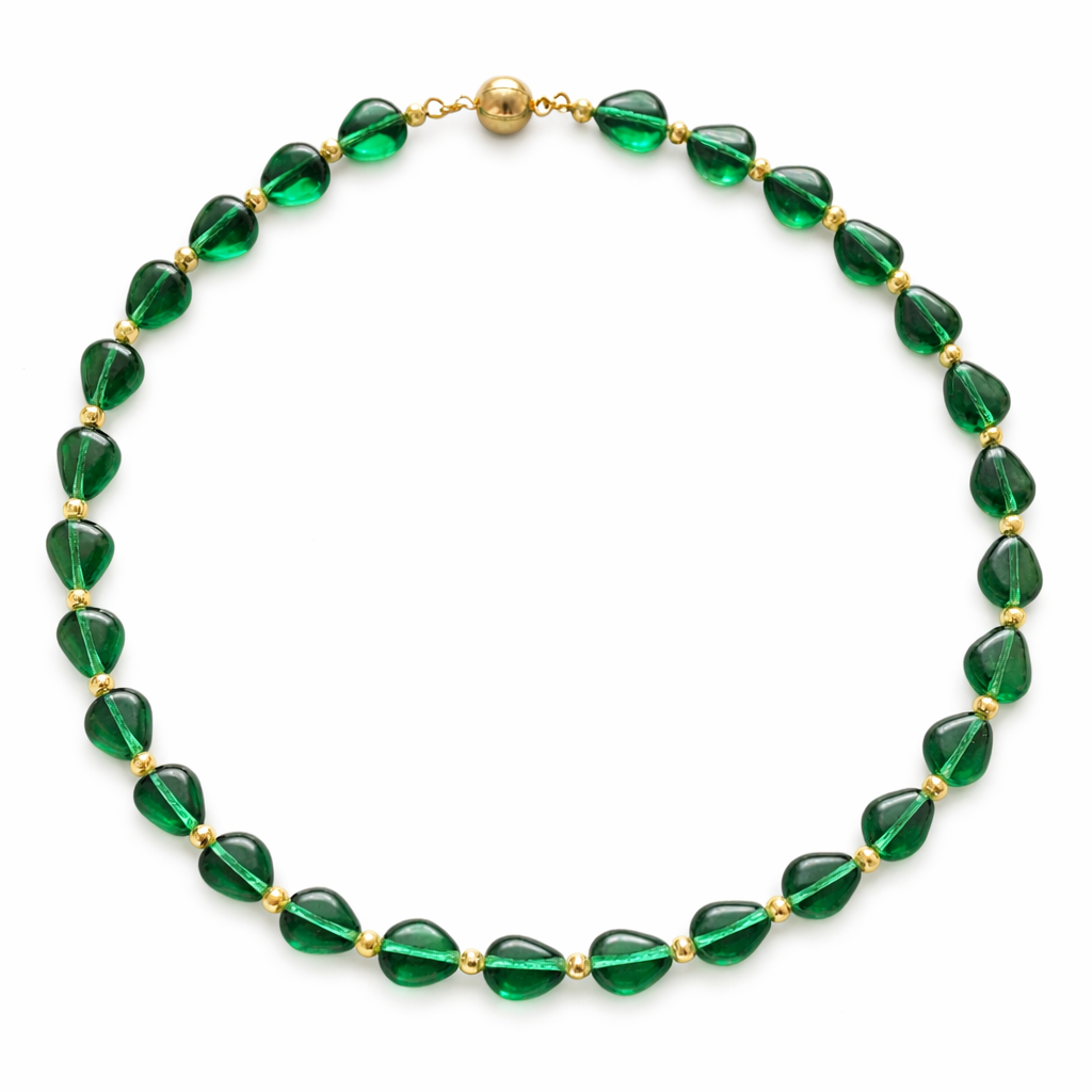 Collier vintage vert émeraude à perles en verre
