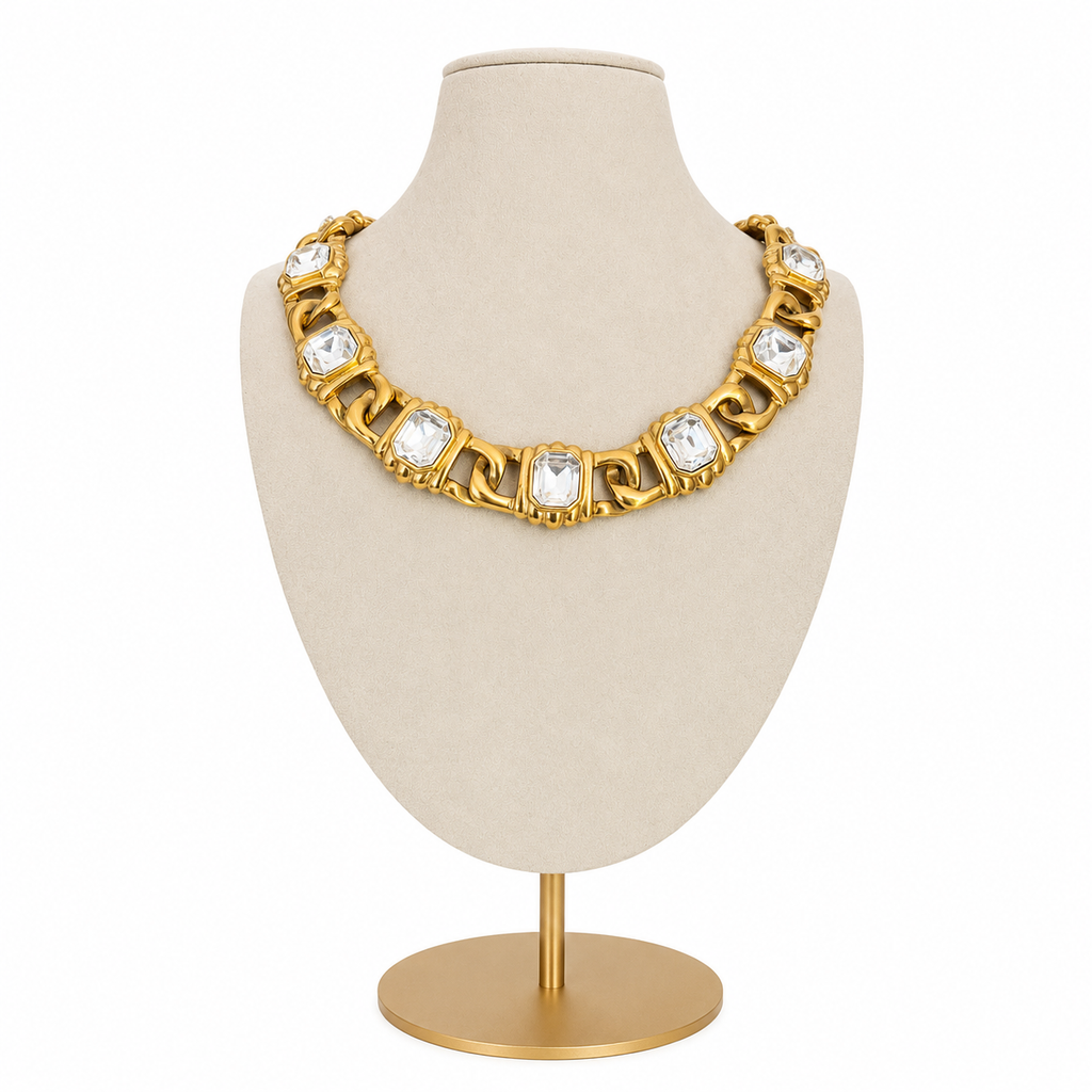 Collier Plastron torsades et cristaux blancs