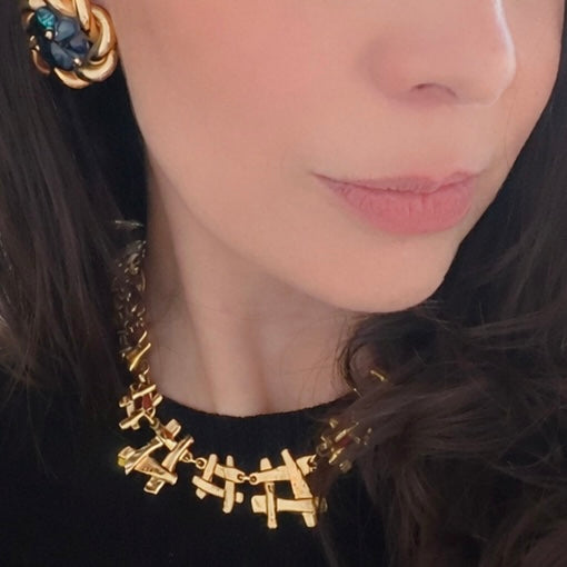 Collier vintage doré Dolce Vita – Maillons texturés sculpturaux