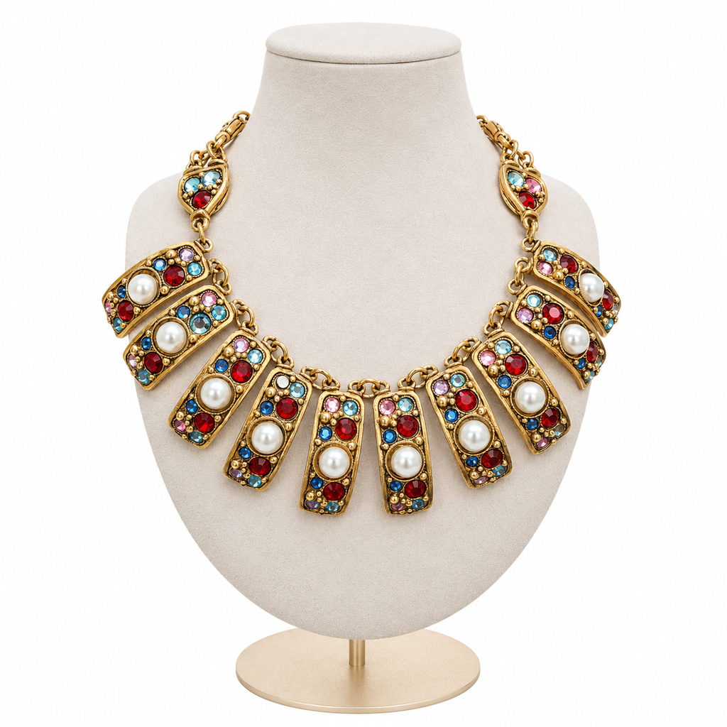 Collier vintage Briglia Italie – bijou couture baroque strass & perles