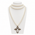 Collier perles vintage & croix baroque artisanale – bijou Apara