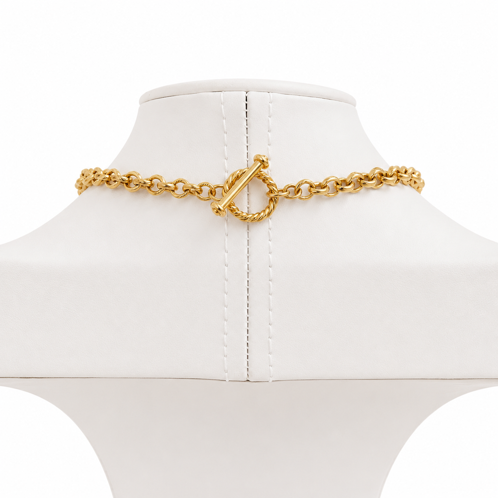 Collier vintage en pâte de verre blanche et métal doré – collier statement années 1980