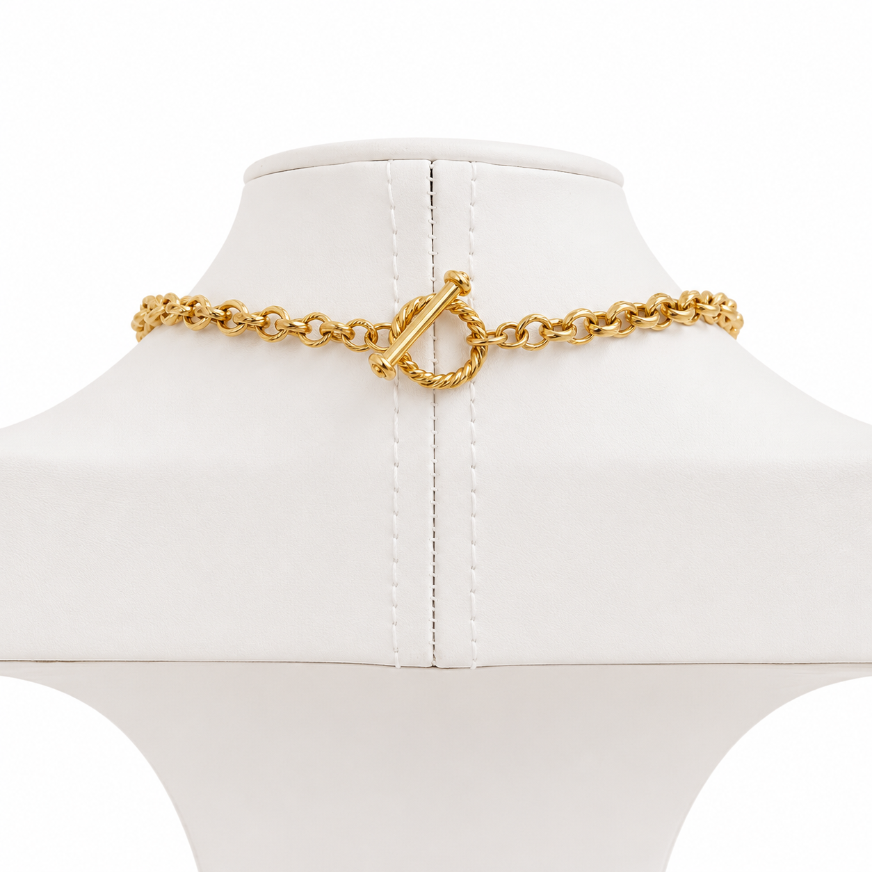 Collier vintage en pâte de verre blanche et métal doré – collier statement années 1980