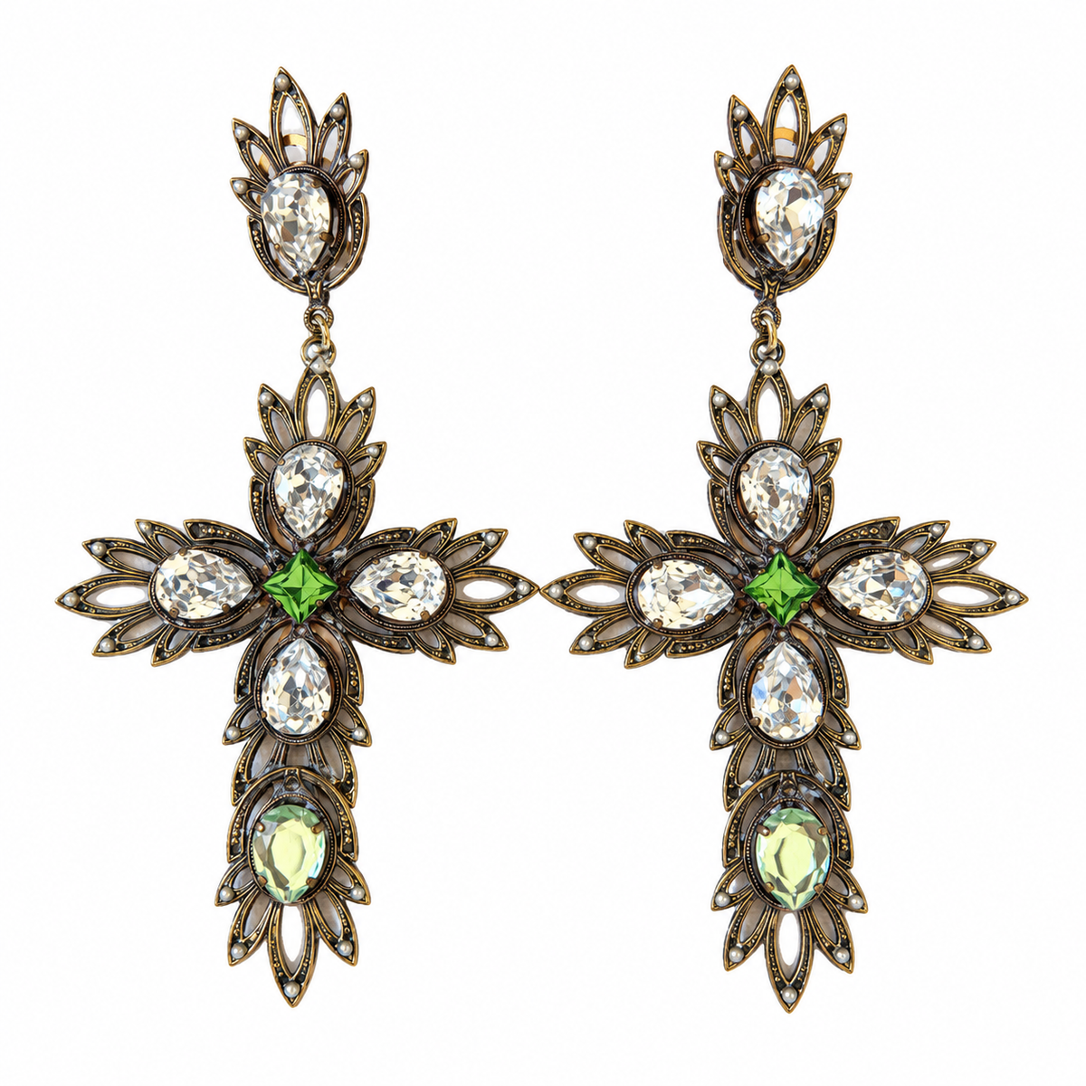 Boucles d'oreilles croix artisanales  vertes