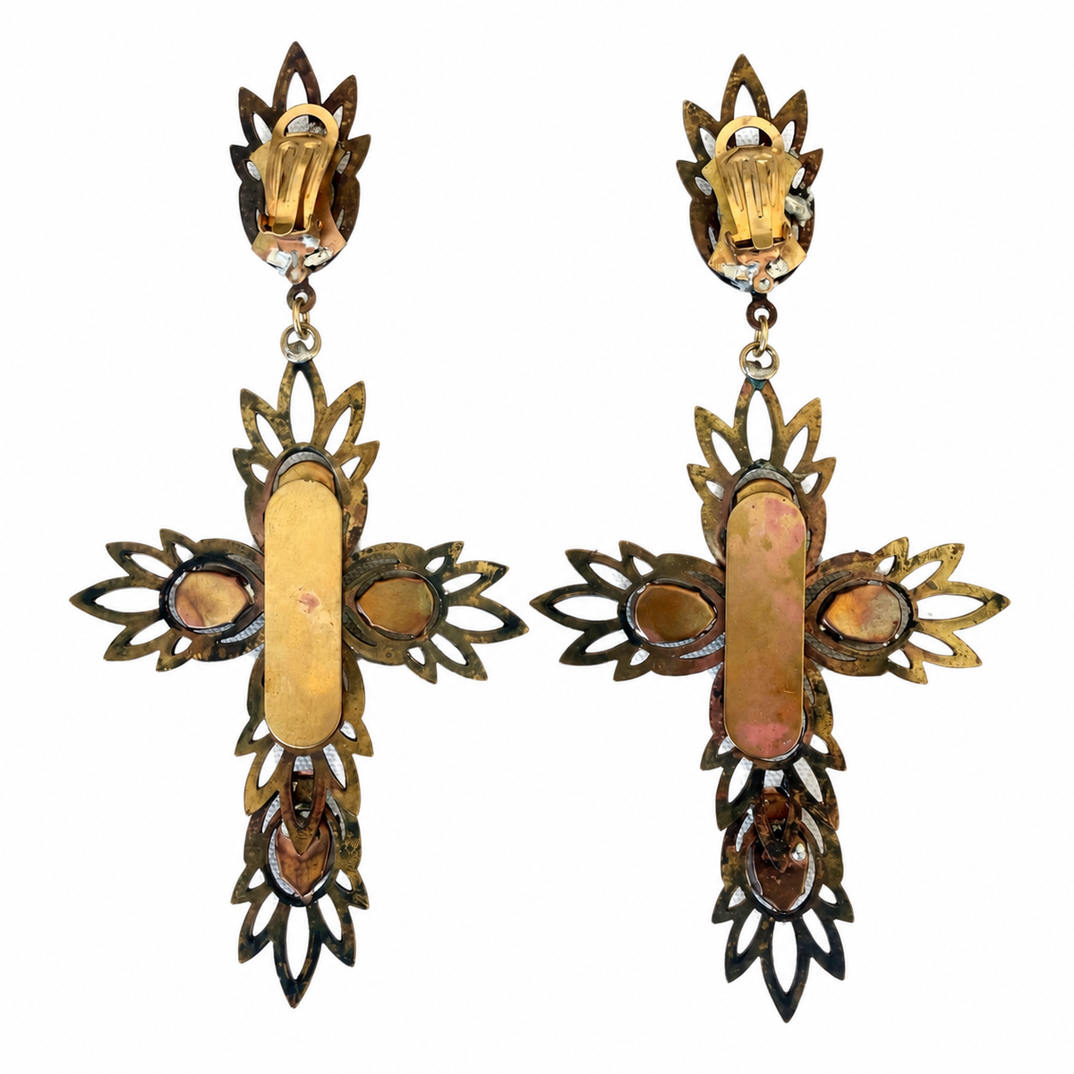 Boucles d'oreilles croix artisanales  vertes
