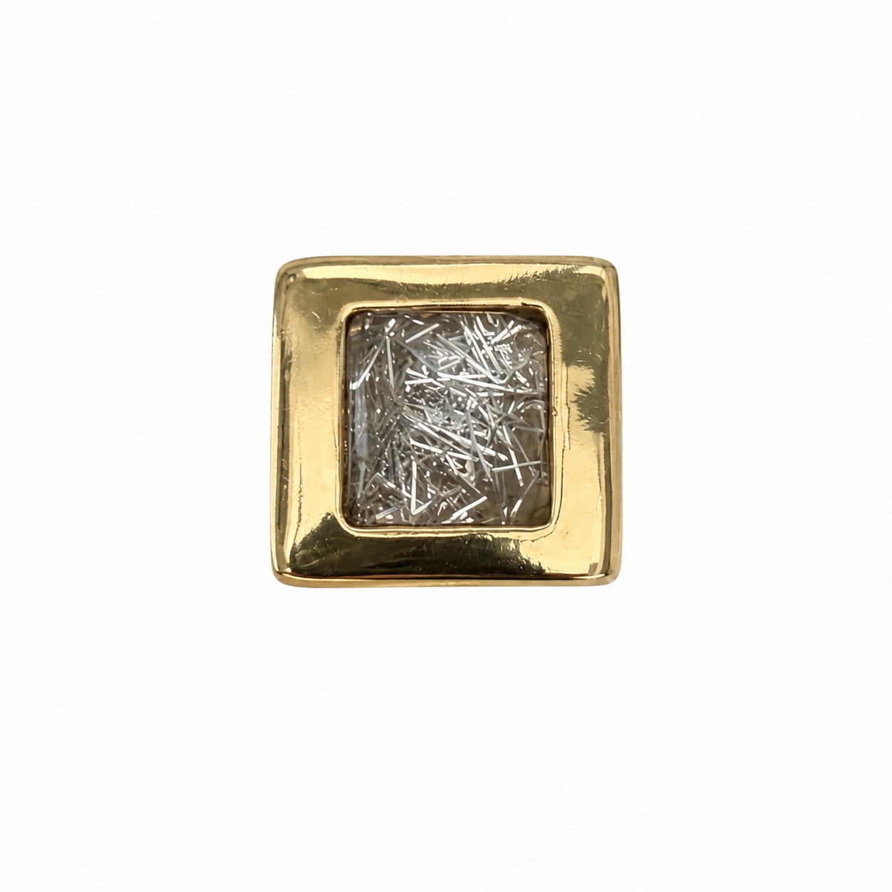 Bague vintage italienne dorée au design architectural avec effet quartz rutile. Une pièce moderniste chic des années 70/80 au style minimaliste couture.