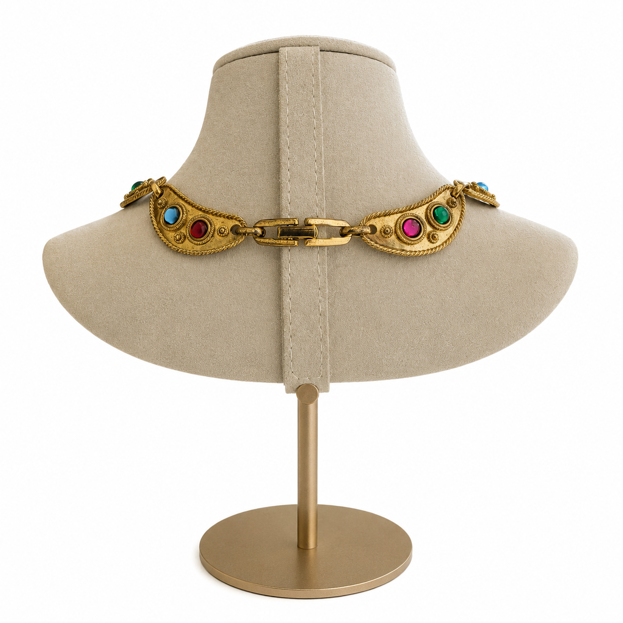 Collier Vintage Cabochons Multicolores Doré – Circa 1980