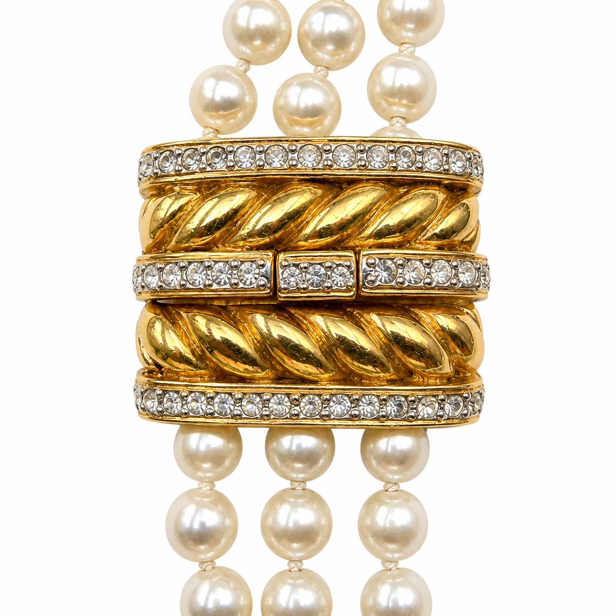Collier vintage multi-rangs de perles & fermoir strass – bijou couture années 90