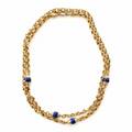 Collier doré vintage double chaîne & perles en lapis lazuli – Style intemporel