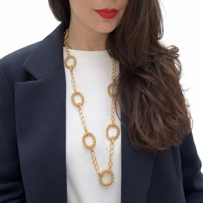 Collier Vintage RJ Graziano Doré à Anneaux Texturés – Marque US
