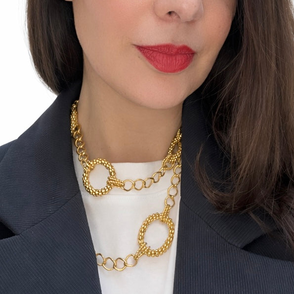 Collier Vintage RJ Graziano Doré à Anneaux Texturés – Marque US