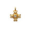 Pendentif vintage Guy Laroche en forme de croix dorée sertie de strass.